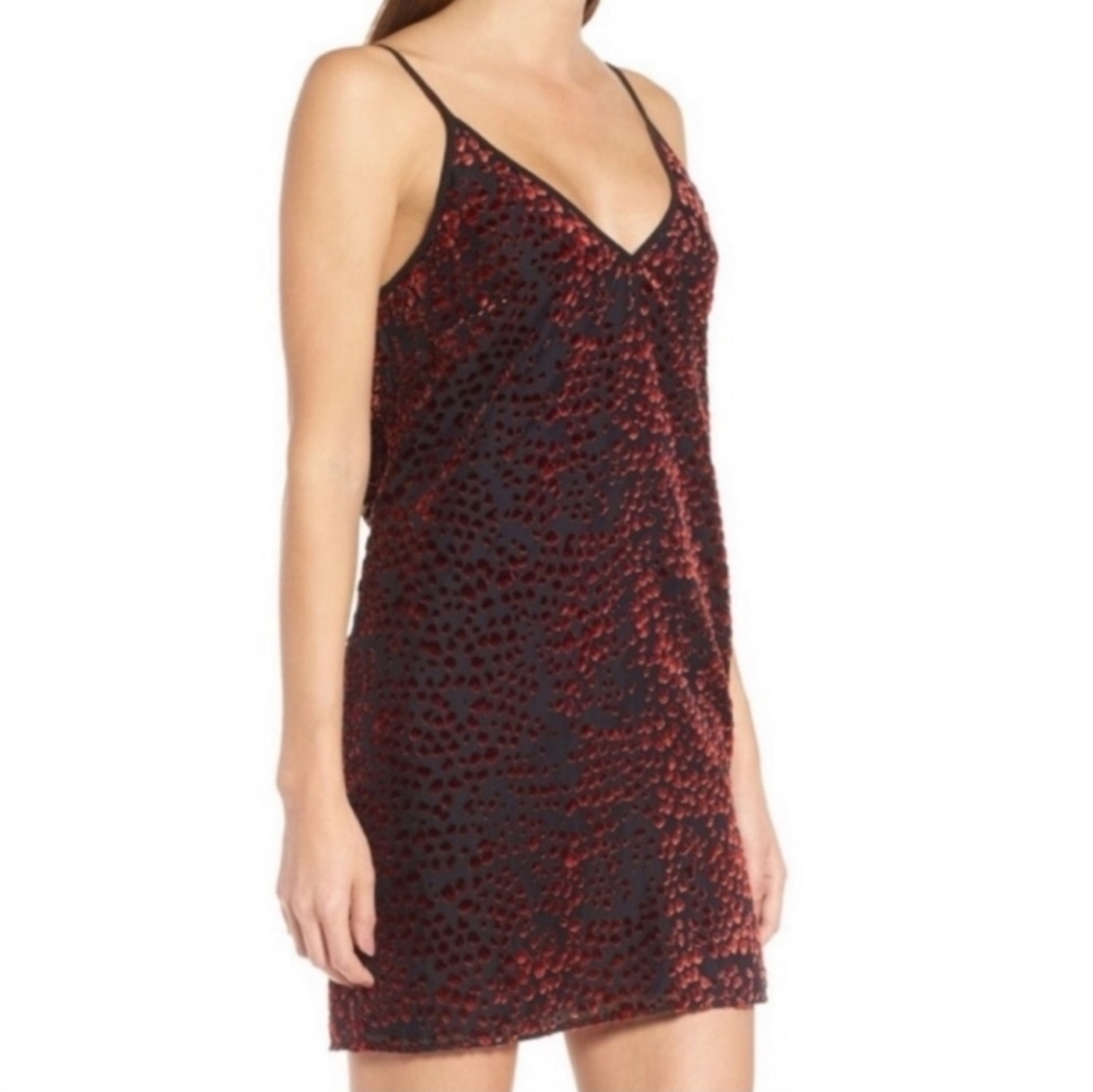 WAYF Lamont Red Black Leopard Velvet Burnout Sleeveless Mini Slip Dress Small